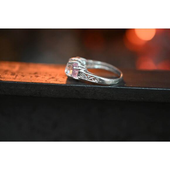 Pink tourmaline and diamond alternative sterling silver ring size 5 - Picture 7 of 10